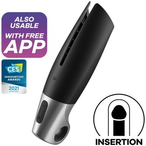 SATISFYER MASTURBADOR POWER CON VIBRACIÓN - NEGRO/ PLATA